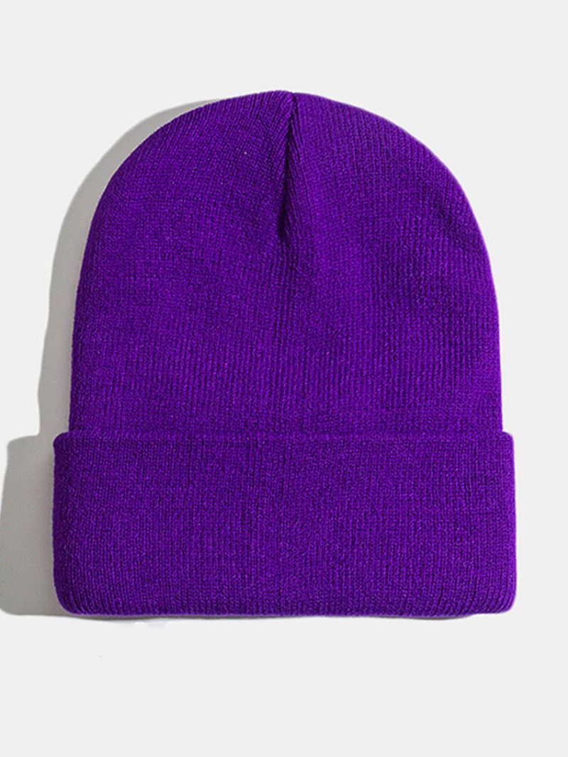 Unisex Jednobarevná Pletená Vlněná Čepice Skull Cap S Čepicí