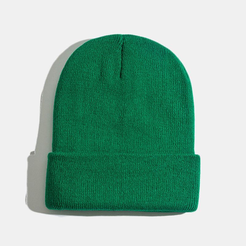 Unisex Jednobarevná Pletená Vlněná Čepice Skull Cap S Čepicí