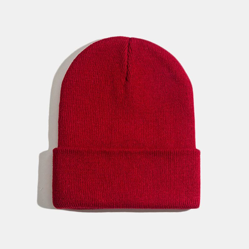 Unisex Jednobarevná Pletená Vlněná Čepice Skull Cap S Čepicí