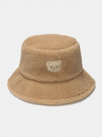 Unisex Jehněčí Vlna Pevná Výšivka Cartoon Bear Fashion Warmth Bucket Hat