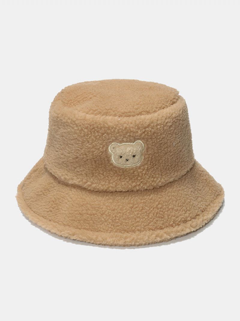 Unisex Jehněčí Vlna Pevná Výšivka Cartoon Bear Fashion Warmth Bucket Hat