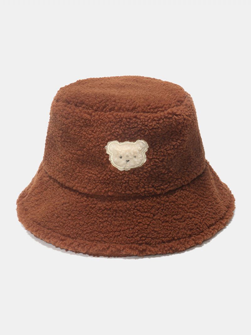 Unisex Jehněčí Vlna Pevná Výšivka Cartoon Bear Fashion Warmth Bucket Hat