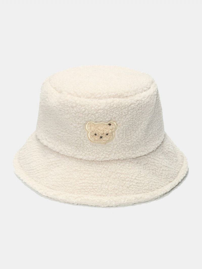 Unisex Jehněčí Vlna Pevná Výšivka Cartoon Bear Fashion Warmth Bucket Hat