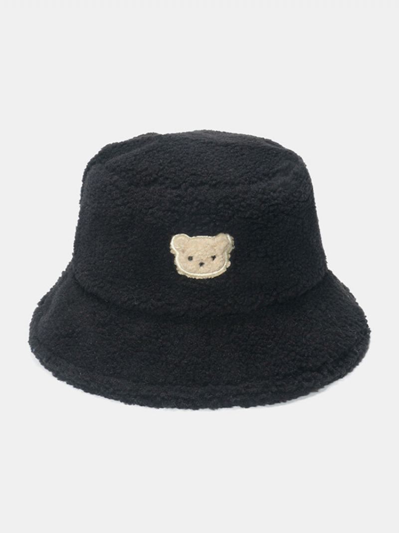 Unisex Jehněčí Vlna Pevná Výšivka Cartoon Bear Fashion Warmth Bucket Hat