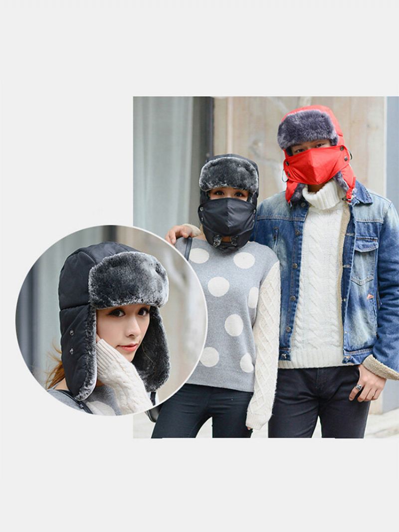 Unisex Lyžařská Cloth Plus Sametová Zahuštěná Jednobarevná Kamufláž S Maskami Venkovní Cyklistika Teplá Větruodolná Čepice Trapper