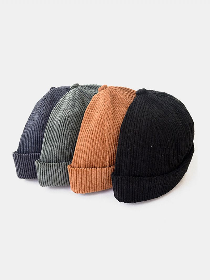 Unisex Pevné Manšestrové Dopisy Oválný Štítek Univerzální Nastavitelná Čepice Bez Okrajů Landlord Cap Skull Cap