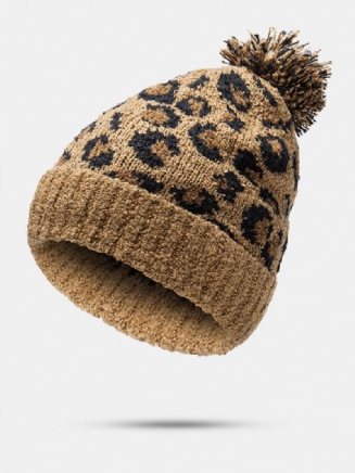 Unisex Pletený Leopardí Vzor Kožešina Ples Dekorace Lemování Ležérní Hřejivý Čepice Beanie