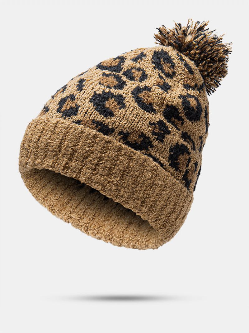 Unisex Pletený Leopardí Vzor Kožešina Ples Dekorace Lemování Ležérní Hřejivý Čepice Beanie