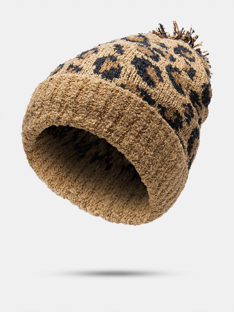 Unisex Pletený Leopardí Vzor Kožešina Ples Dekorace Lemování Ležérní Hřejivý Čepice Beanie