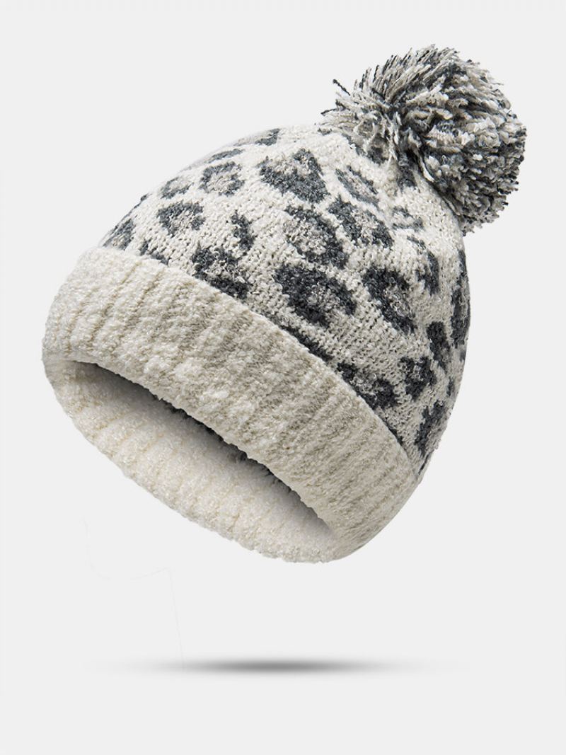 Unisex Pletený Leopardí Vzor Kožešina Ples Dekorace Lemování Ležérní Hřejivý Čepice Beanie