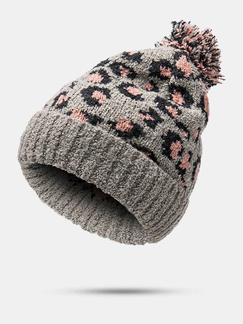 Unisex Pletený Leopardí Vzor Kožešina Ples Dekorace Lemování Ležérní Hřejivý Čepice Beanie