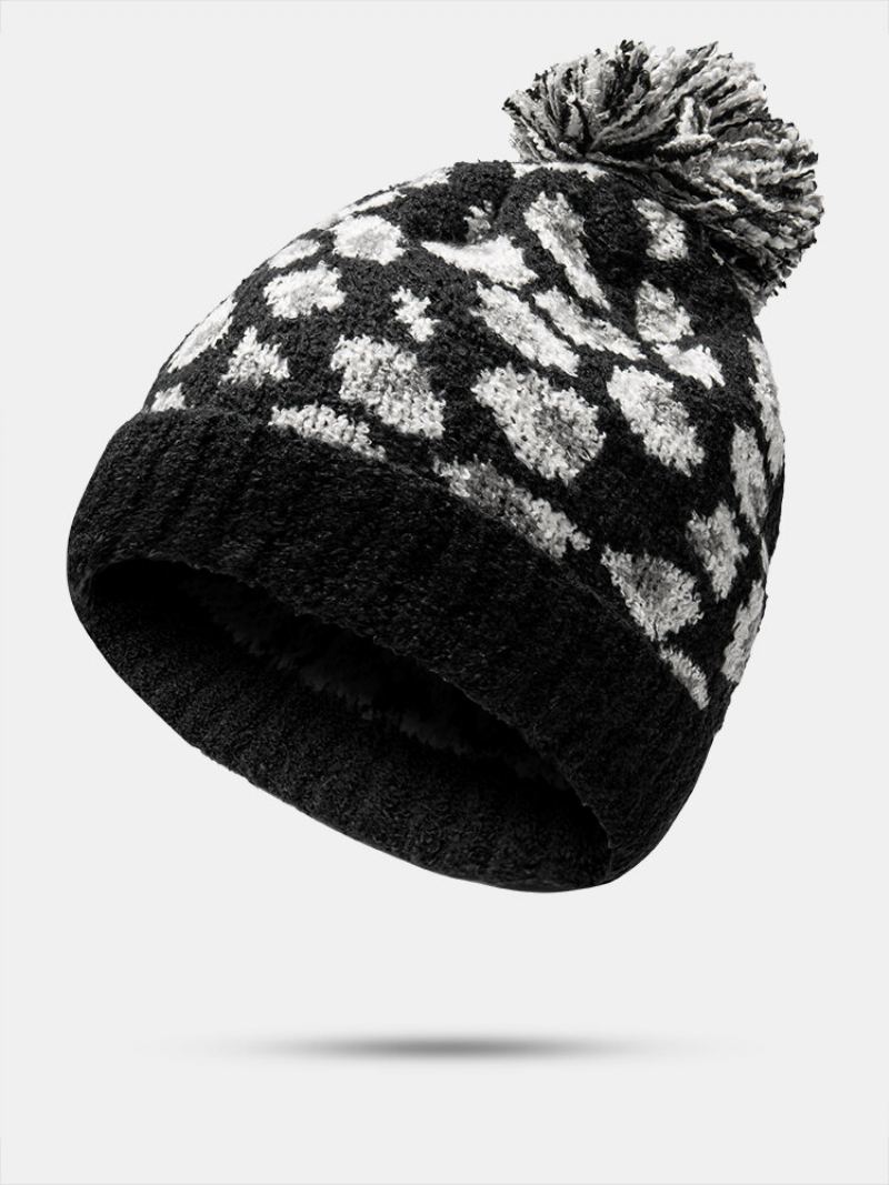 Unisex Pletený Leopardí Vzor Kožešina Ples Dekorace Lemování Ležérní Hřejivý Čepice Beanie