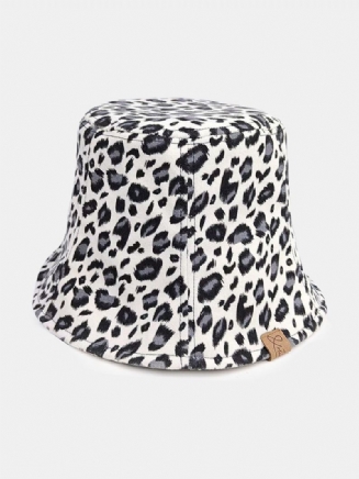 Unisex Polyesterová Bavlněná Překryvná Vrstva S Leopardím Vzorem Dopisní Štítek Univerzální Sluneční Clona Bucket Klobouk