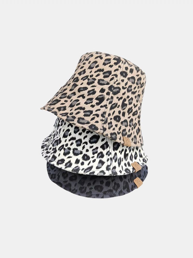 Unisex Polyesterová Bavlněná Překryvná Vrstva S Leopardím Vzorem Dopisní Štítek Univerzální Sluneční Clona Bucket Klobouk