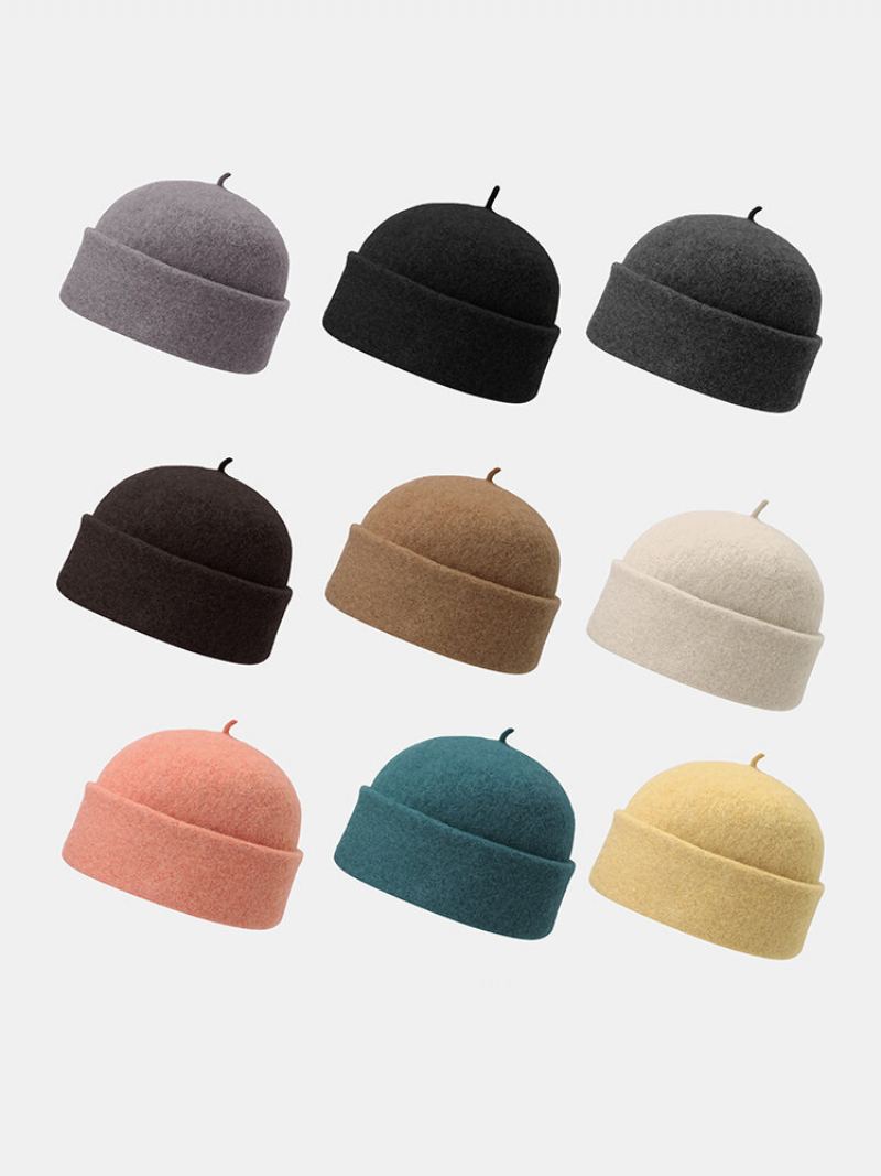 Unisex Vlna Jednobarevná Podzim Zima Teplo Čepice Bez Okraje Landlord Cap Skull Cap