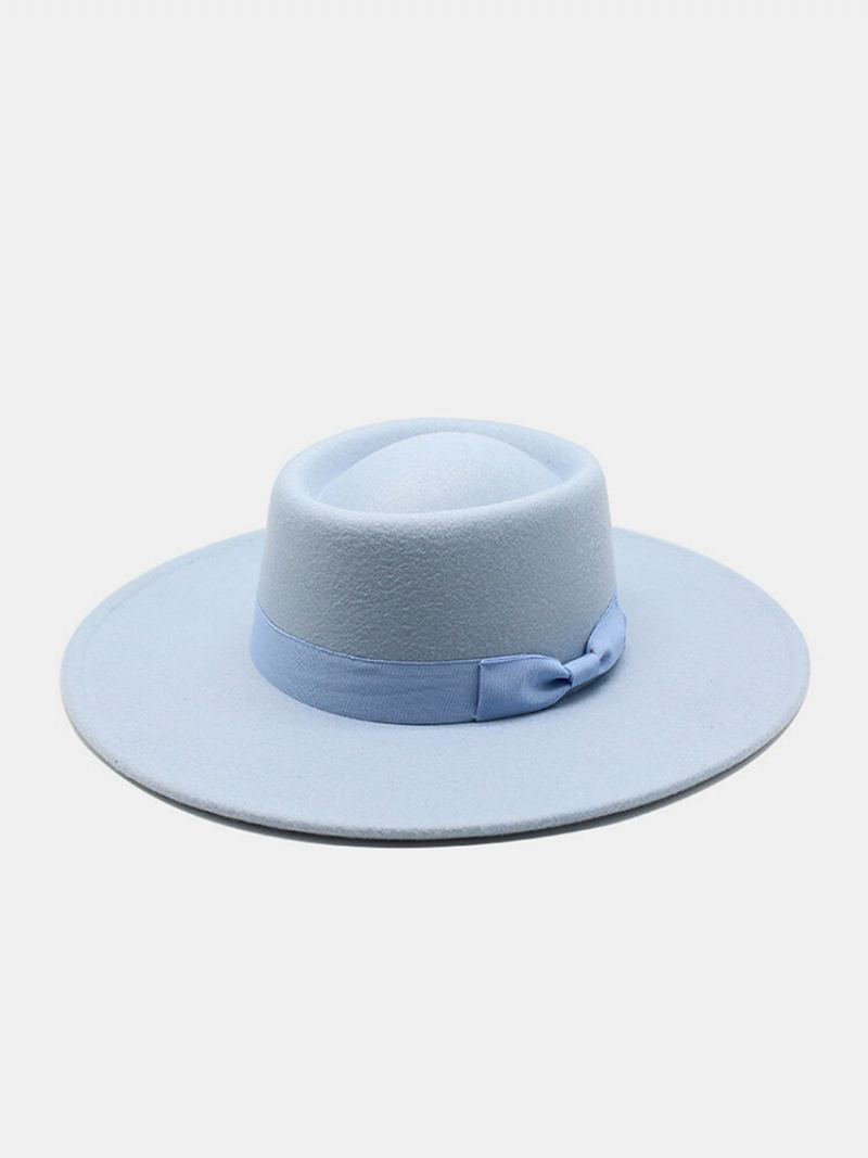 Unisex Vlněná Plsť Jednobarevná Bandáž S Mašlí Dekorace Konkávní Klobouk Fedora