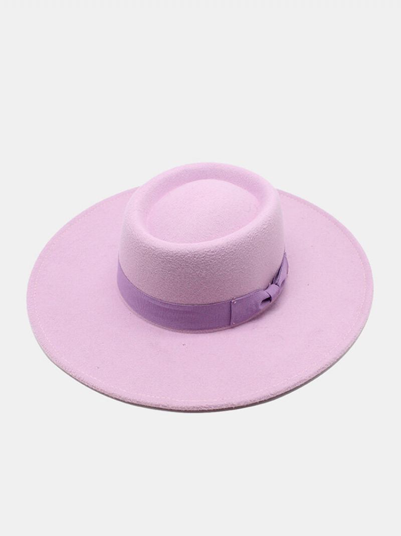 Unisex Vlněná Plsť Jednobarevná Bandáž S Mašlí Dekorace Konkávní Klobouk Fedora