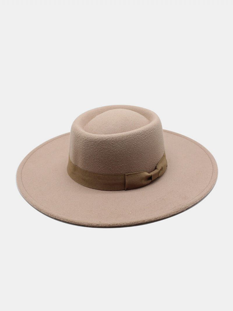 Unisex Vlněná Plsť Jednobarevná Bandáž S Mašlí Dekorace Konkávní Klobouk Fedora