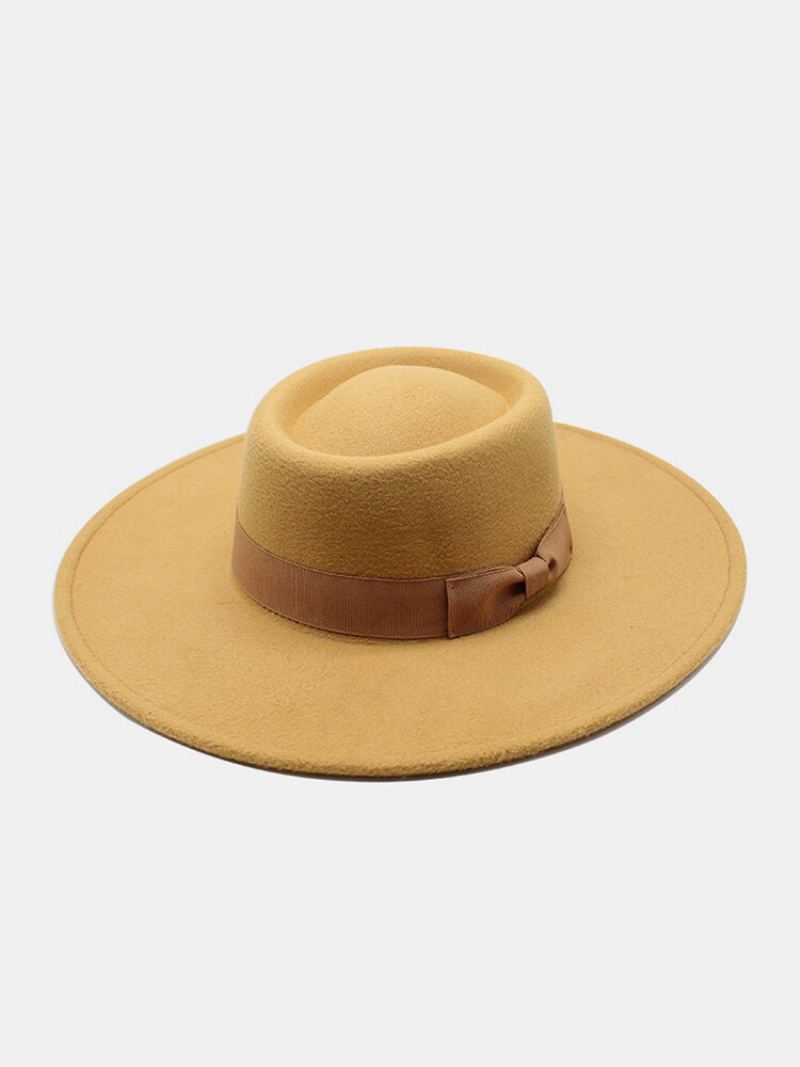 Unisex Vlněná Plsť Jednobarevná Bandáž S Mašlí Dekorace Konkávní Klobouk Fedora