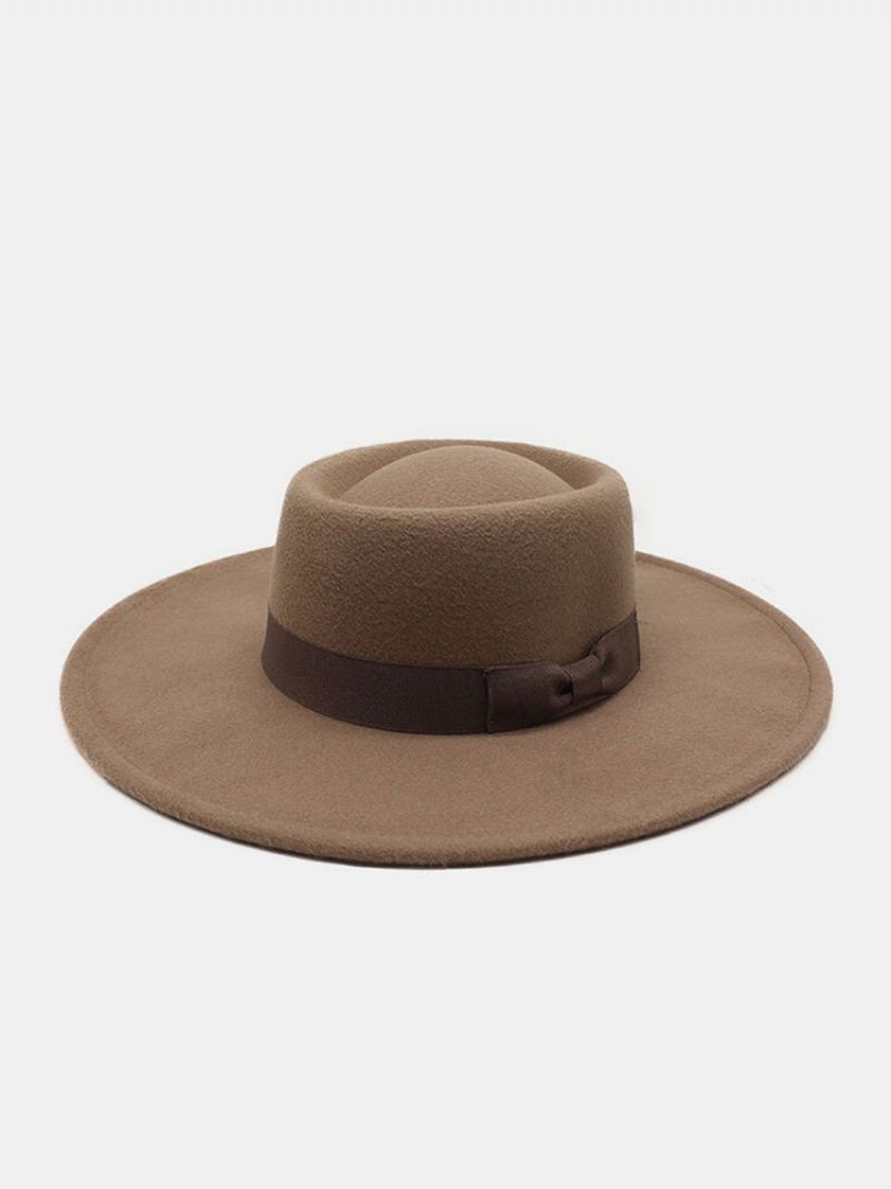 Unisex Vlněná Plsť Jednobarevná Bandáž S Mašlí Dekorace Konkávní Klobouk Fedora