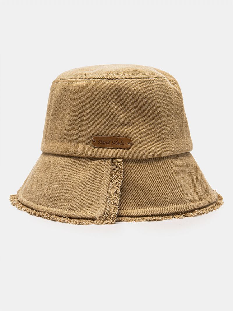 Unisex Washed Dacron Jednobarevné Písmeno Pu Štítek Drsné Hrany Univerzální Sunshade Bucket Hat