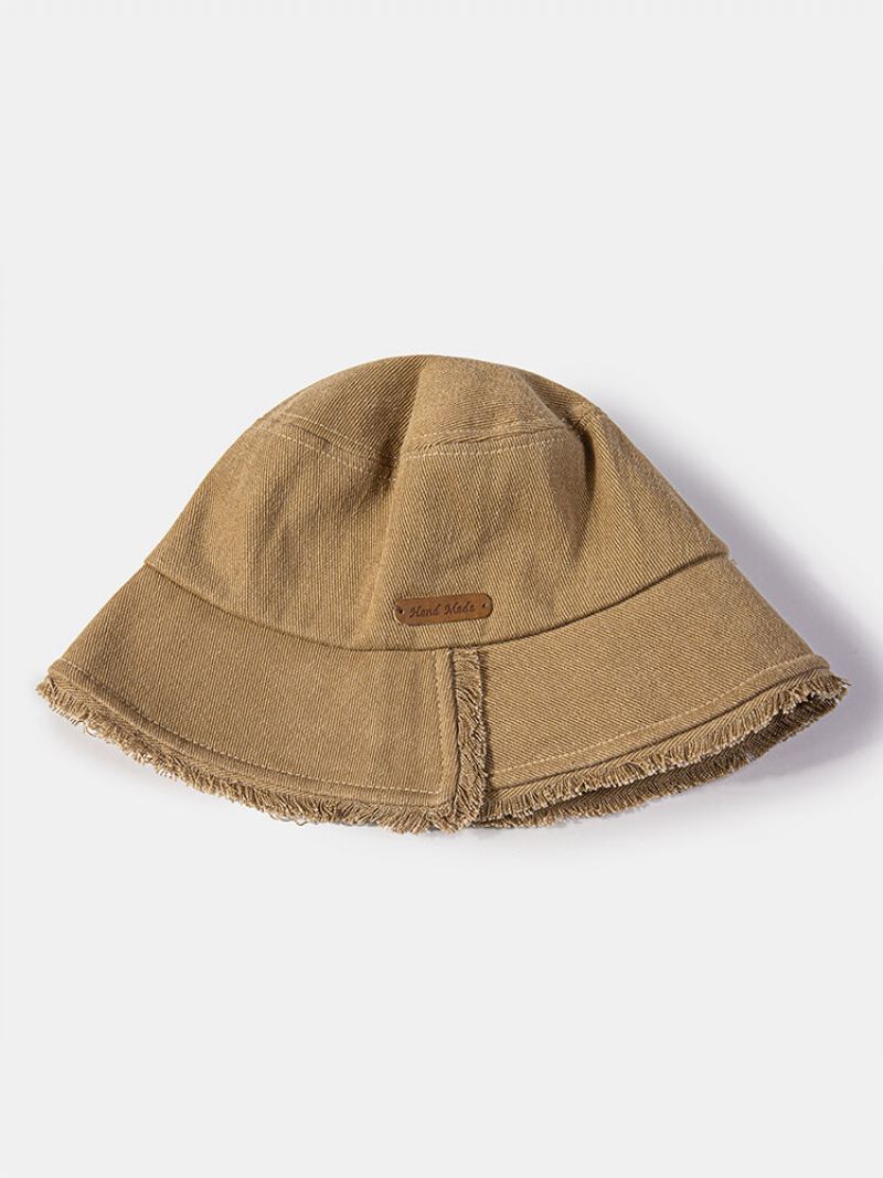 Unisex Washed Dacron Jednobarevné Písmeno Pu Štítek Drsné Hrany Univerzální Sunshade Bucket Hat