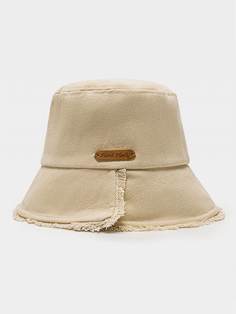 Unisex Washed Dacron Jednobarevné Písmeno Pu Štítek Drsné Hrany Univerzální Sunshade Bucket Hat