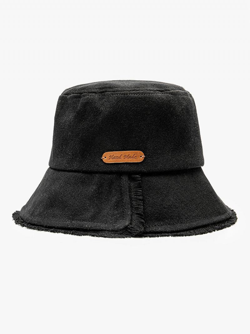 Unisex Washed Dacron Jednobarevné Písmeno Pu Štítek Drsné Hrany Univerzální Sunshade Bucket Hat