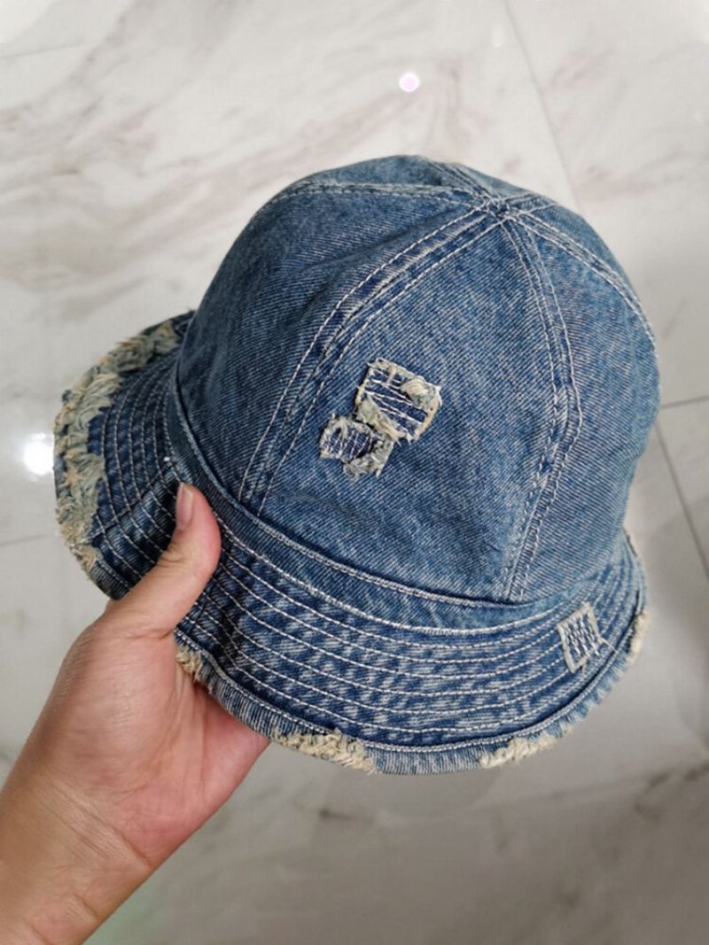 Unisex Washed Distressed Denim Poškozené Stehy S Hrubými Hranami Všestranná Čepice Na Opalovací Krém