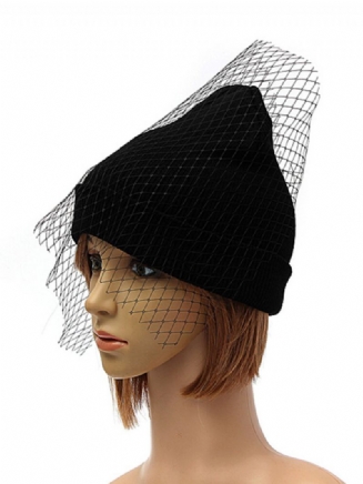 Ženy Dívčí Retro Šaty Klobouk Mesh Net Závoj Pletení Čepice Beanie