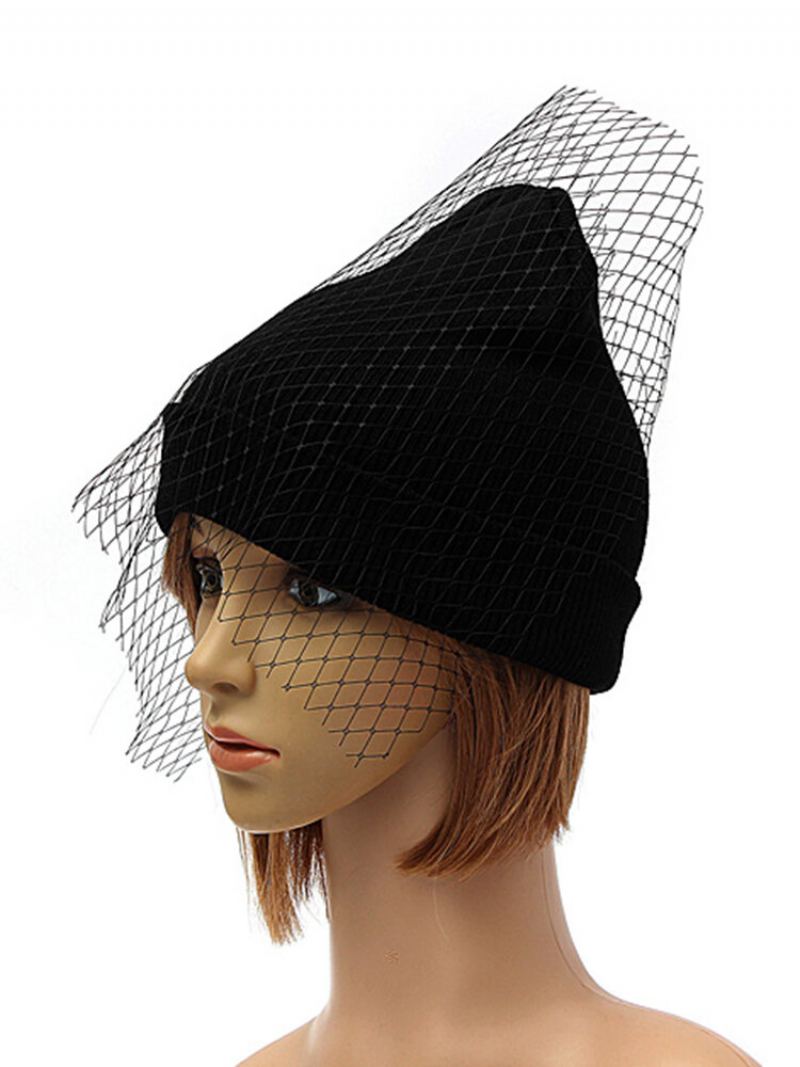 Ženy Dívčí Retro Šaty Klobouk Mesh Net Závoj Pletení Čepice Beanie