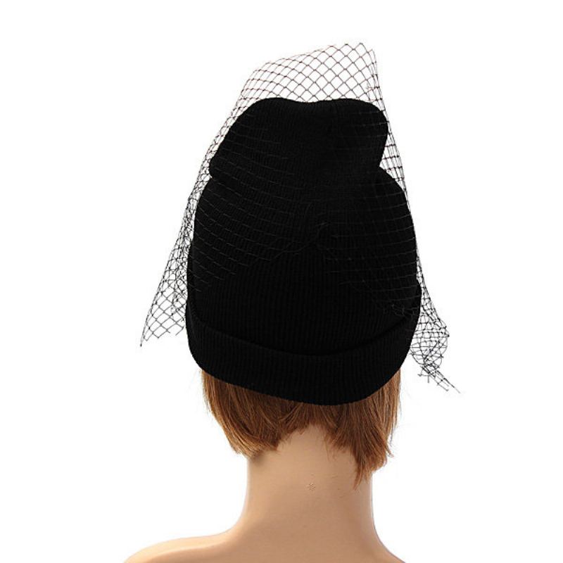 Ženy Dívčí Retro Šaty Klobouk Mesh Net Závoj Pletení Čepice Beanie