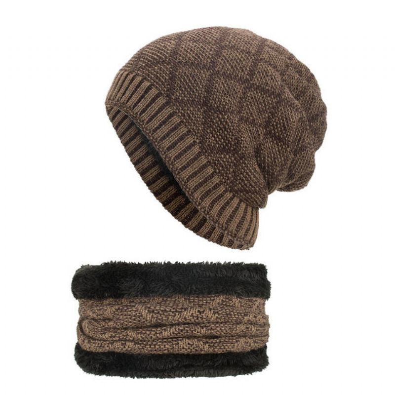 Ženy Muži Dvojbarevný Límec Head Cap Knit Hat Teplé Čepice Beanie