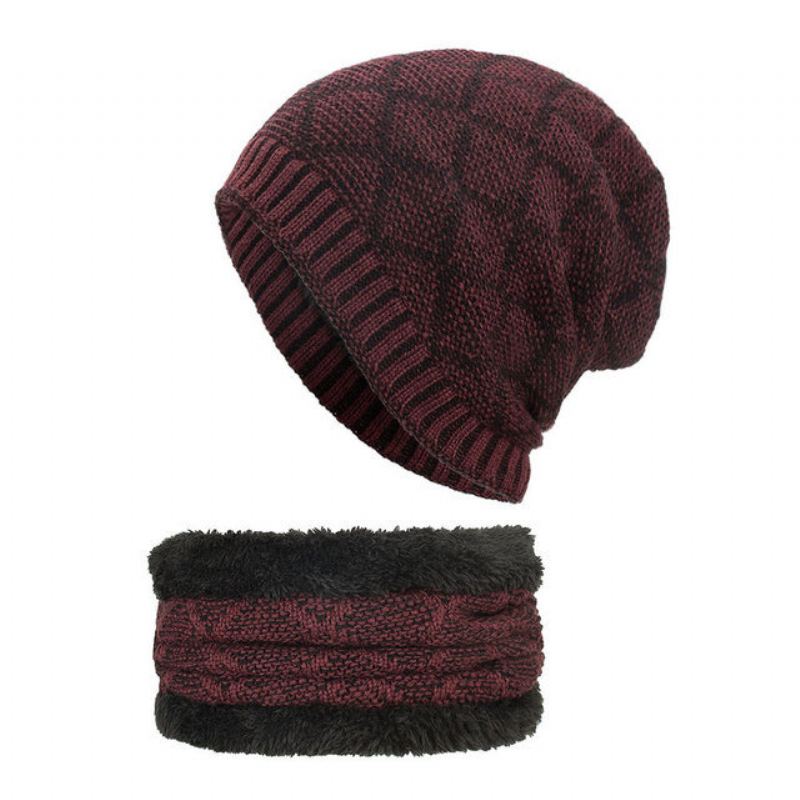 Ženy Muži Dvojbarevný Límec Head Cap Knit Hat Teplé Čepice Beanie