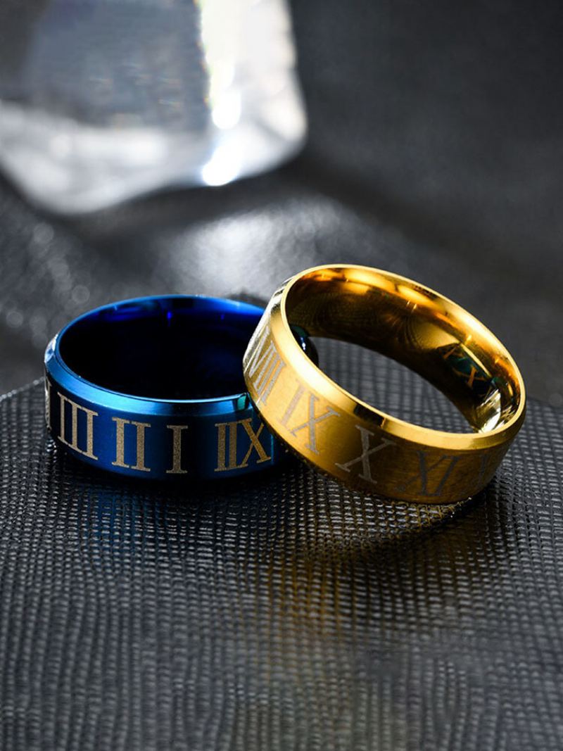 1 Ks Retro Jednoduché Římské Číslice Titanium Steel Couple Rings Pánské Prsteny