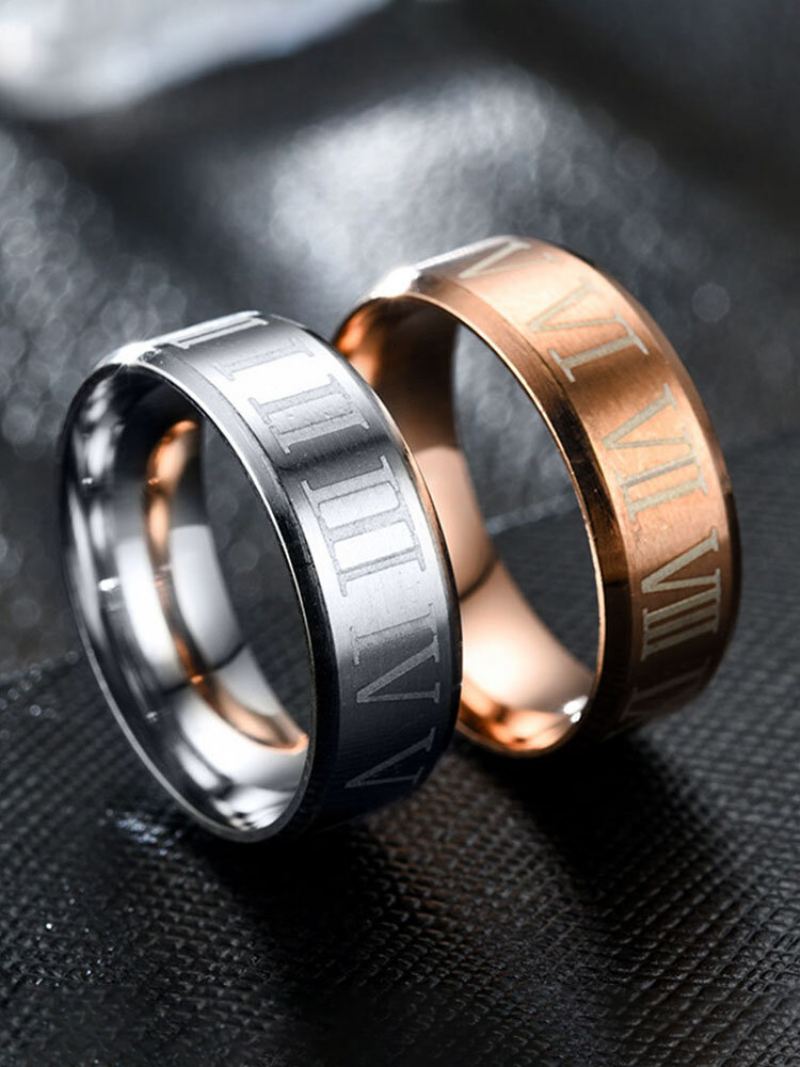 1 Ks Retro Jednoduché Římské Číslice Titanium Steel Couple Rings Pánské Prsteny