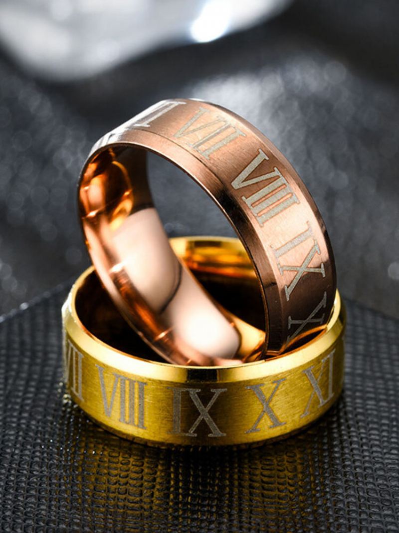 1 Ks Retro Jednoduché Římské Číslice Titanium Steel Couple Rings Pánské Prsteny