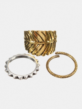 3pcs Vintage Bronze Leaf Unique Rings