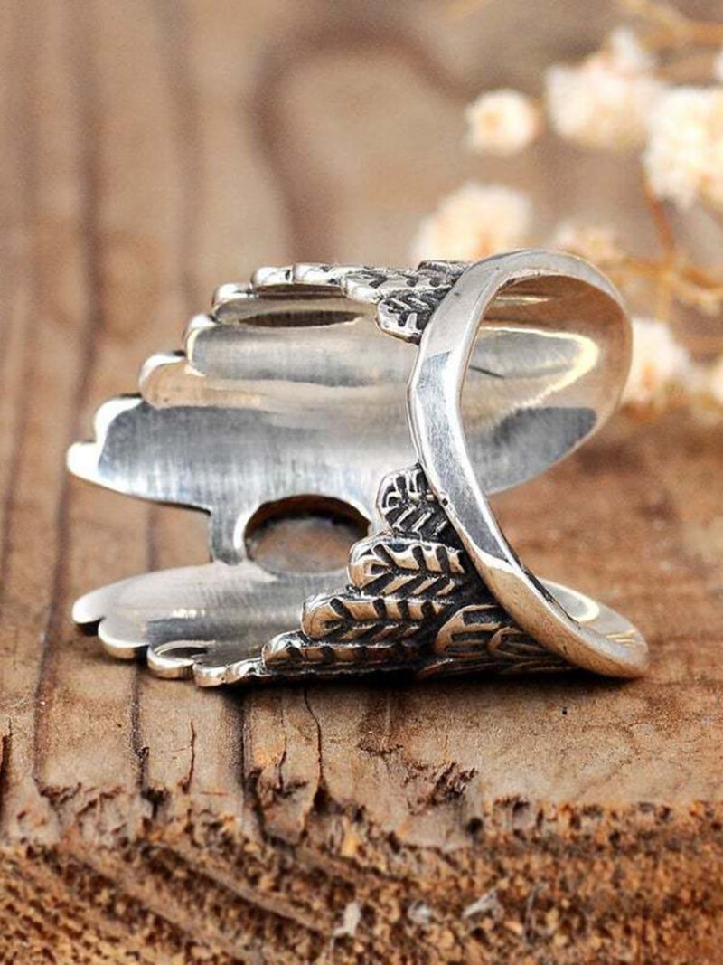 Alloy Vintage Angel Wing Prsten Moon Stone Dámský Thai Silver Feather Ring