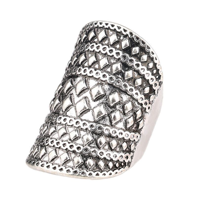 Bohemian Geometric Solid Diamond Ring Přehnaný Punkový Nýtový Kovový Prstýnek