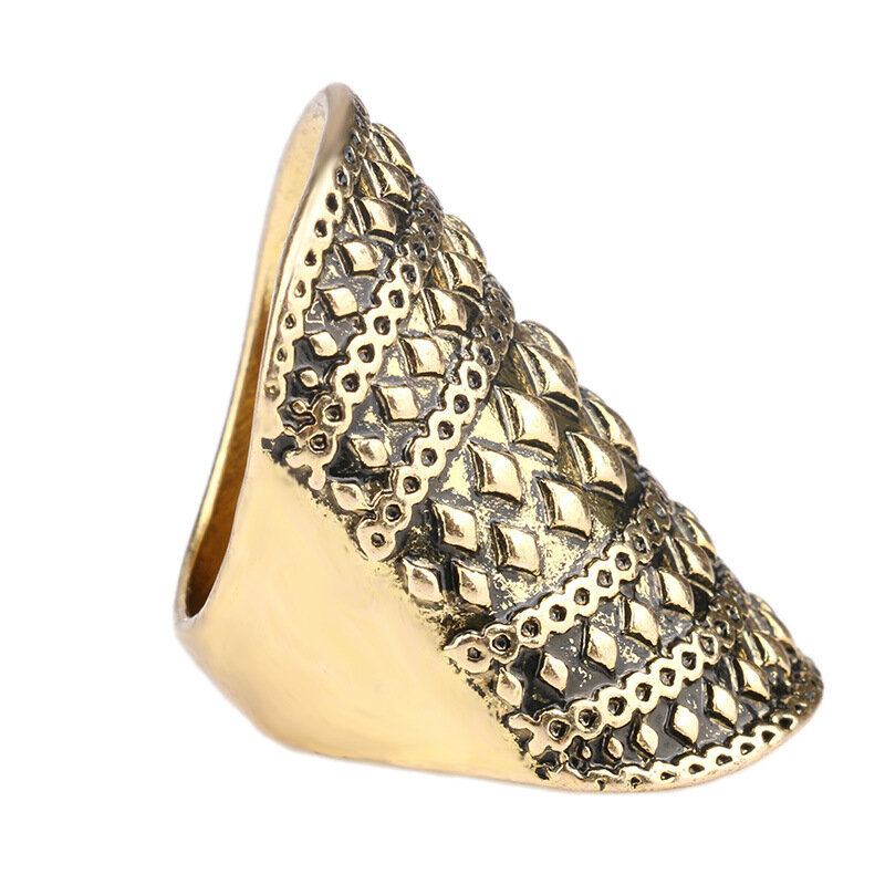 Bohemian Geometric Solid Diamond Ring Přehnaný Punkový Nýtový Kovový Prstýnek