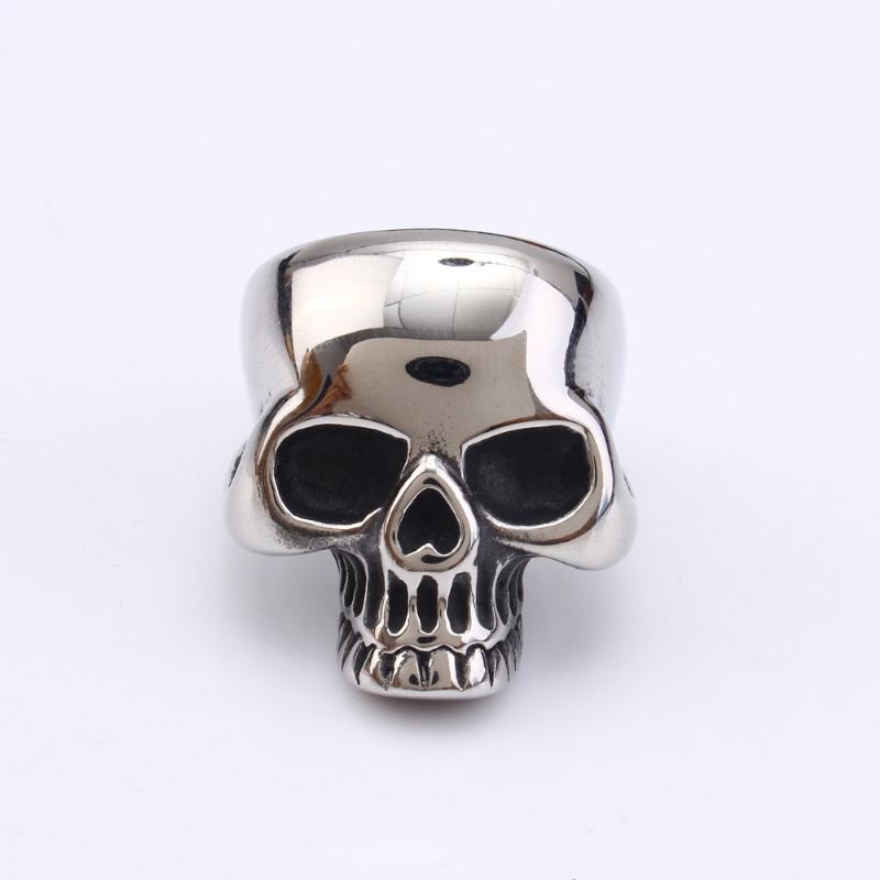 Creative Retro Lebka Ghost Head Ring Titanium Steel Pánský Prsten Halloween Vánoční Rekvizity