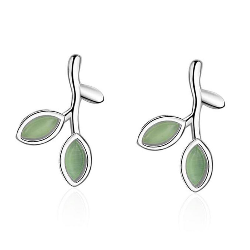 Dámské Náušnice Green Leaf Páry Opálů Sluší Módě A Jednoduchému Stylu 925 Sterling Sliver Ear Stud