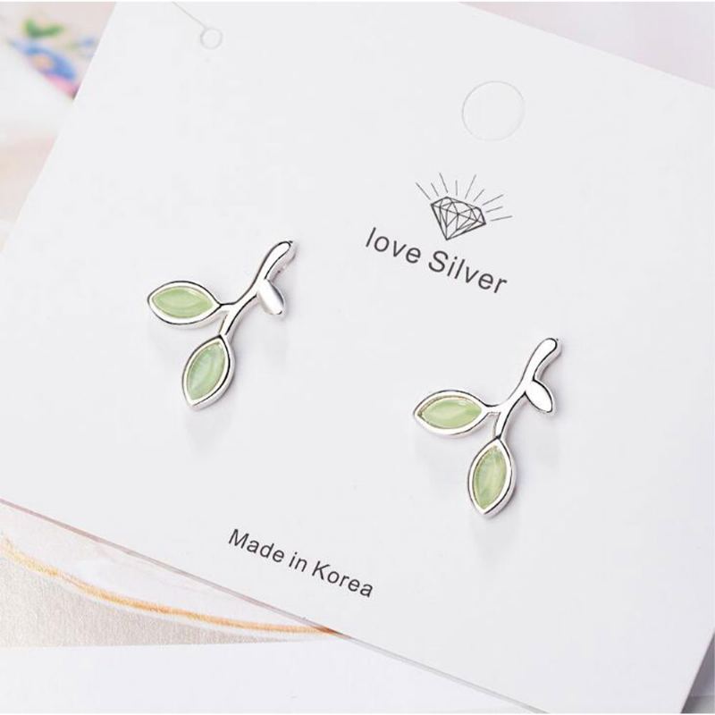 Dámské Náušnice Green Leaf Páry Opálů Sluší Módě A Jednoduchému Stylu 925 Sterling Sliver Ear Stud