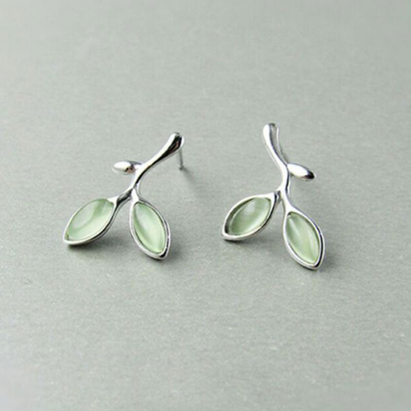 Dámské Náušnice Green Leaf Páry Opálů Sluší Módě A Jednoduchému Stylu 925 Sterling Sliver Ear Stud