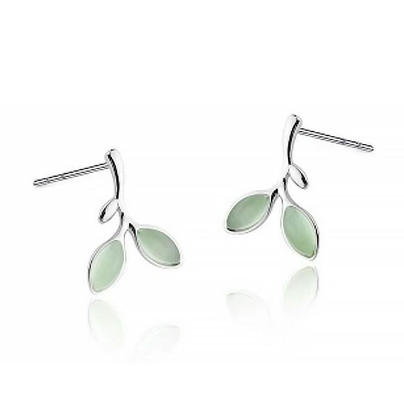 Dámské Náušnice Green Leaf Páry Opálů Sluší Módě A Jednoduchému Stylu 925 Sterling Sliver Ear Stud