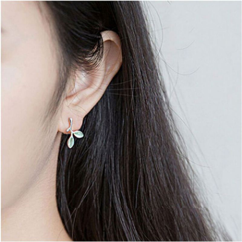 Dámské Náušnice Green Leaf Páry Opálů Sluší Módě A Jednoduchému Stylu 925 Sterling Sliver Ear Stud