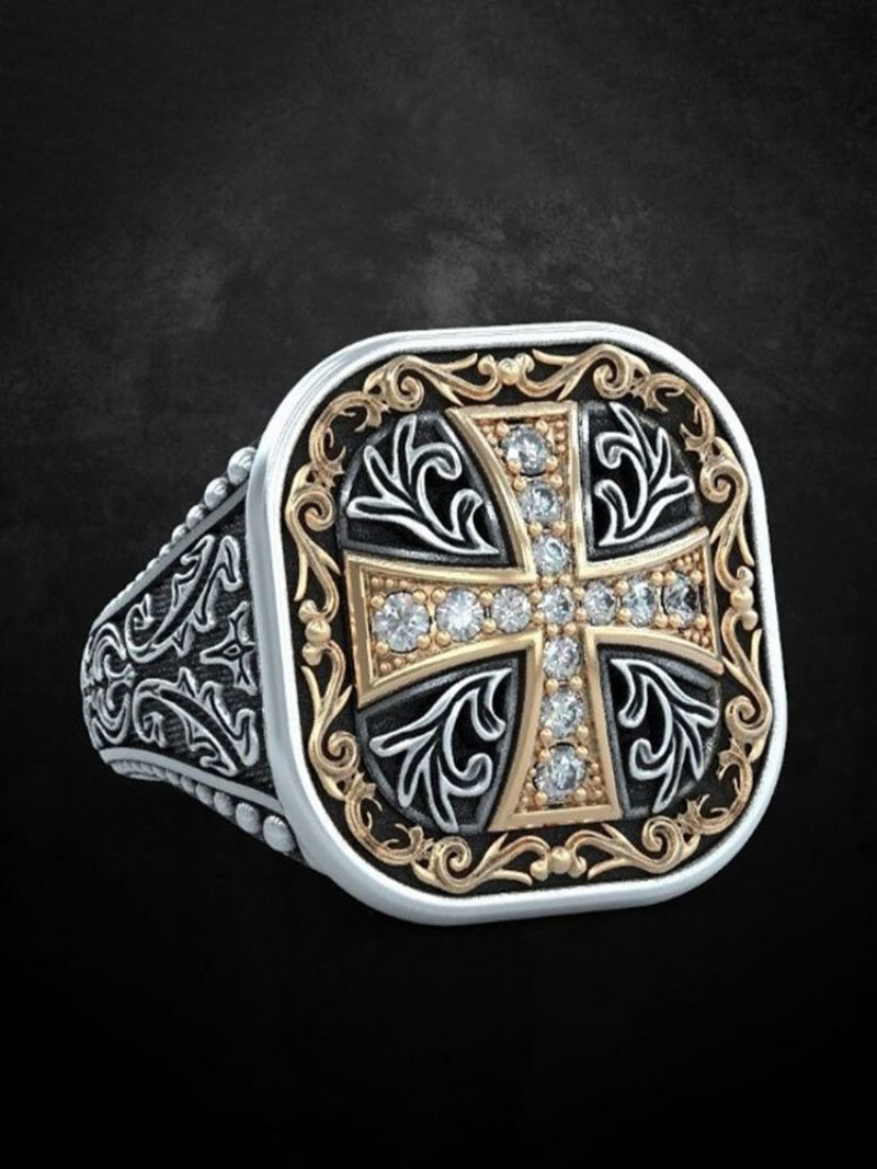 Jassy 1pcs Metal Retro Fashion Cross Drahostone Domineering Pánský Prsten