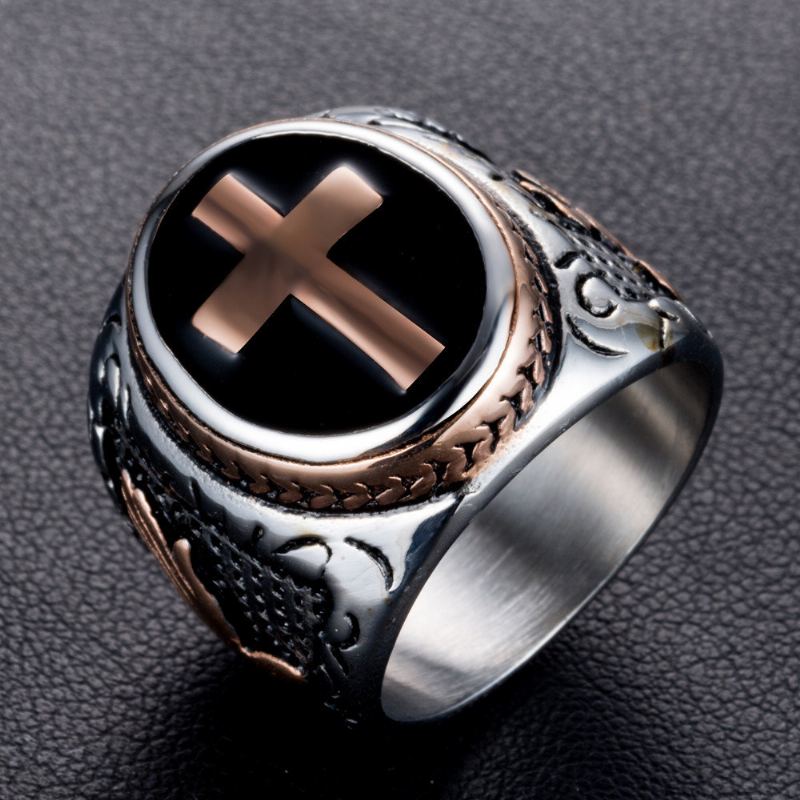 Punk Gold Ring Nerezová Ocel Kříž The Hand Of God Shape Rock Biker Finger Prsten Pro Muže Dárek