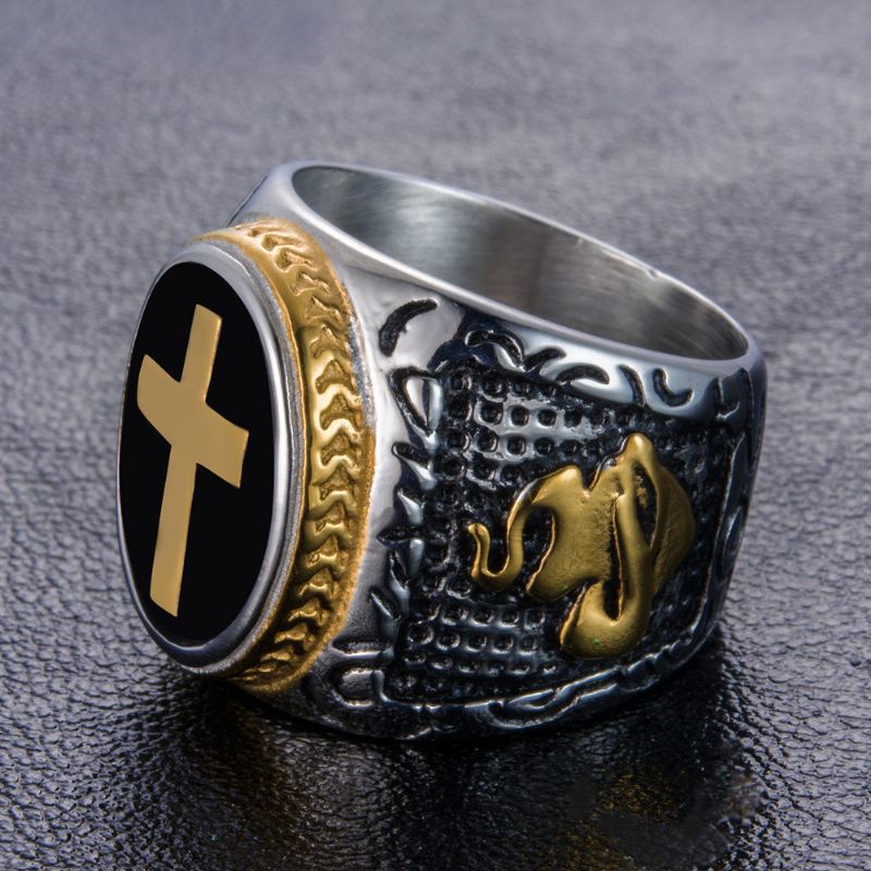 Punk Gold Ring Nerezová Ocel Kříž The Hand Of God Shape Rock Biker Finger Prsten Pro Muže Dárek